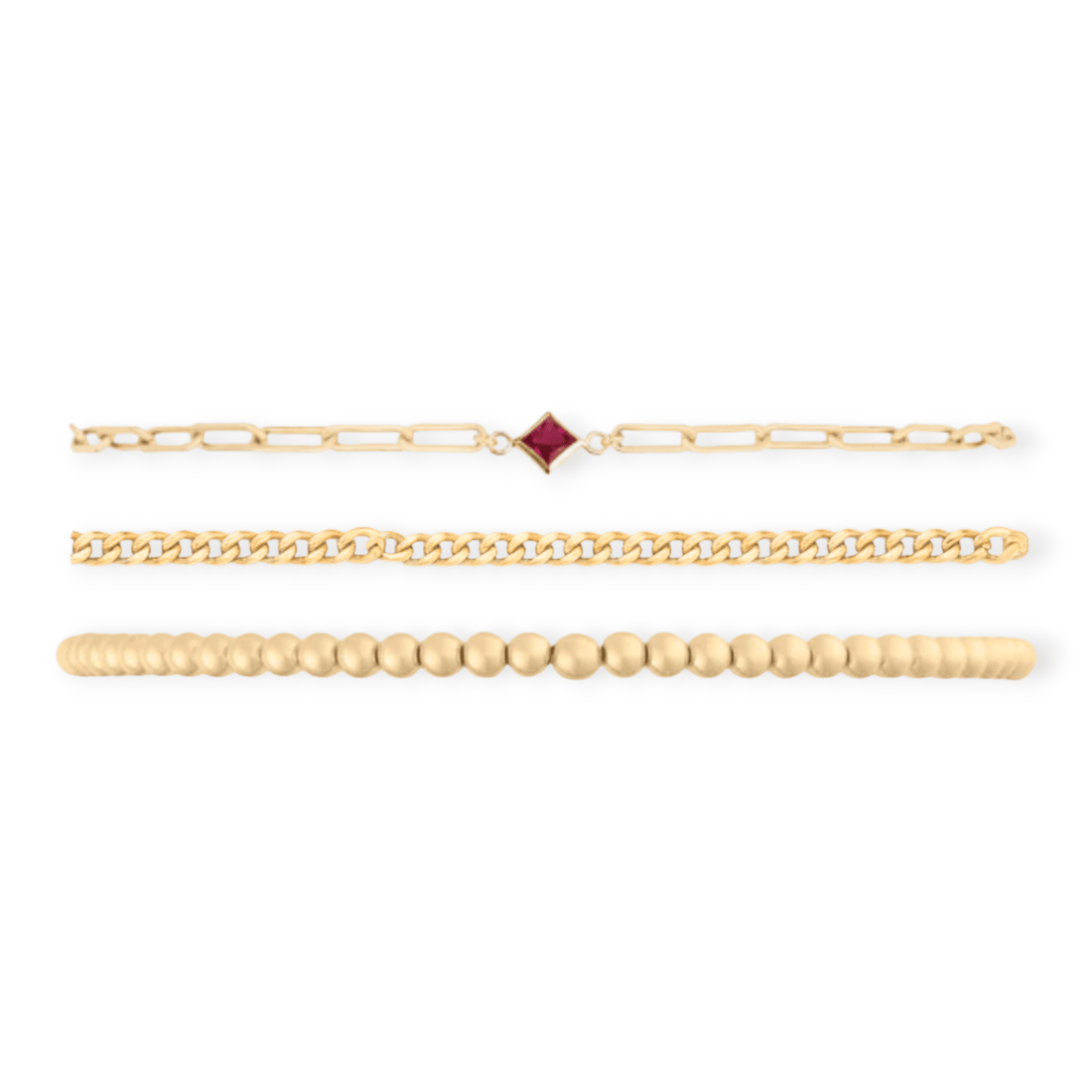 Cuffed by Nano LLC Birthstone + Gabi Curb + Juno Bead Bracelet Stack (3mm)