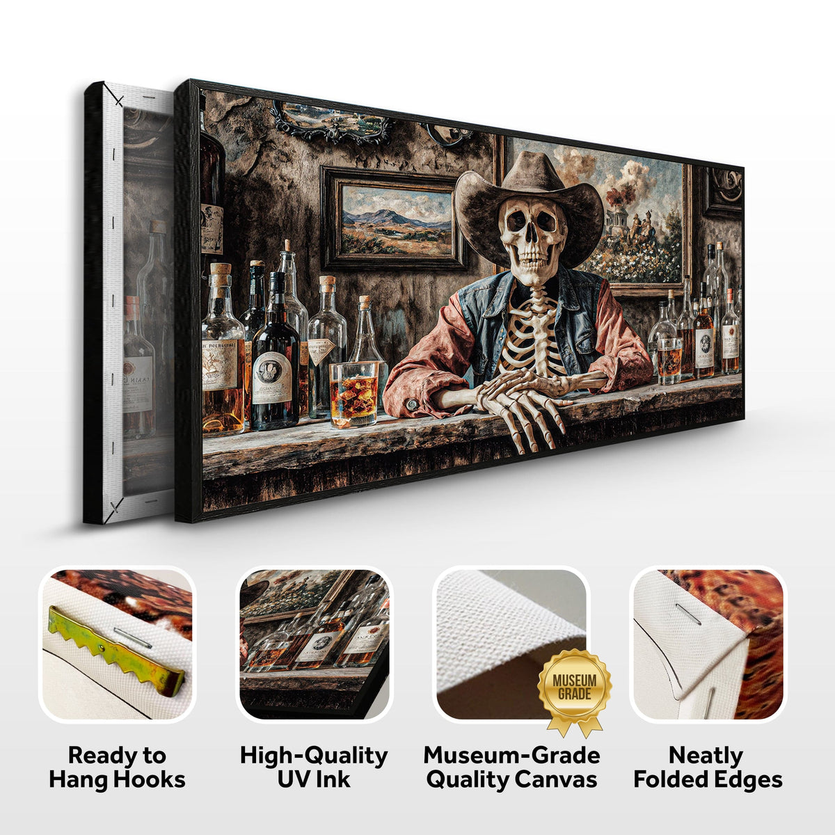 Tailored Canvases Canvas Skeleton Cowboy Barman At Western Saloon Wall Art