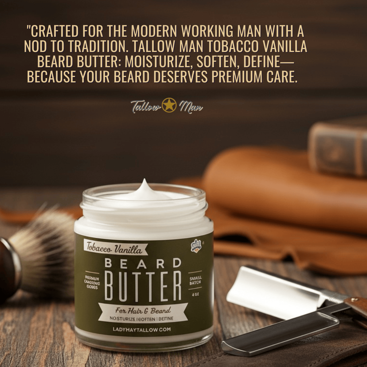 Lady May Tallow Body Cream/Lotion Bay Rum Beard &amp; Body Butter for Men | Natural Tallow Moisturizer