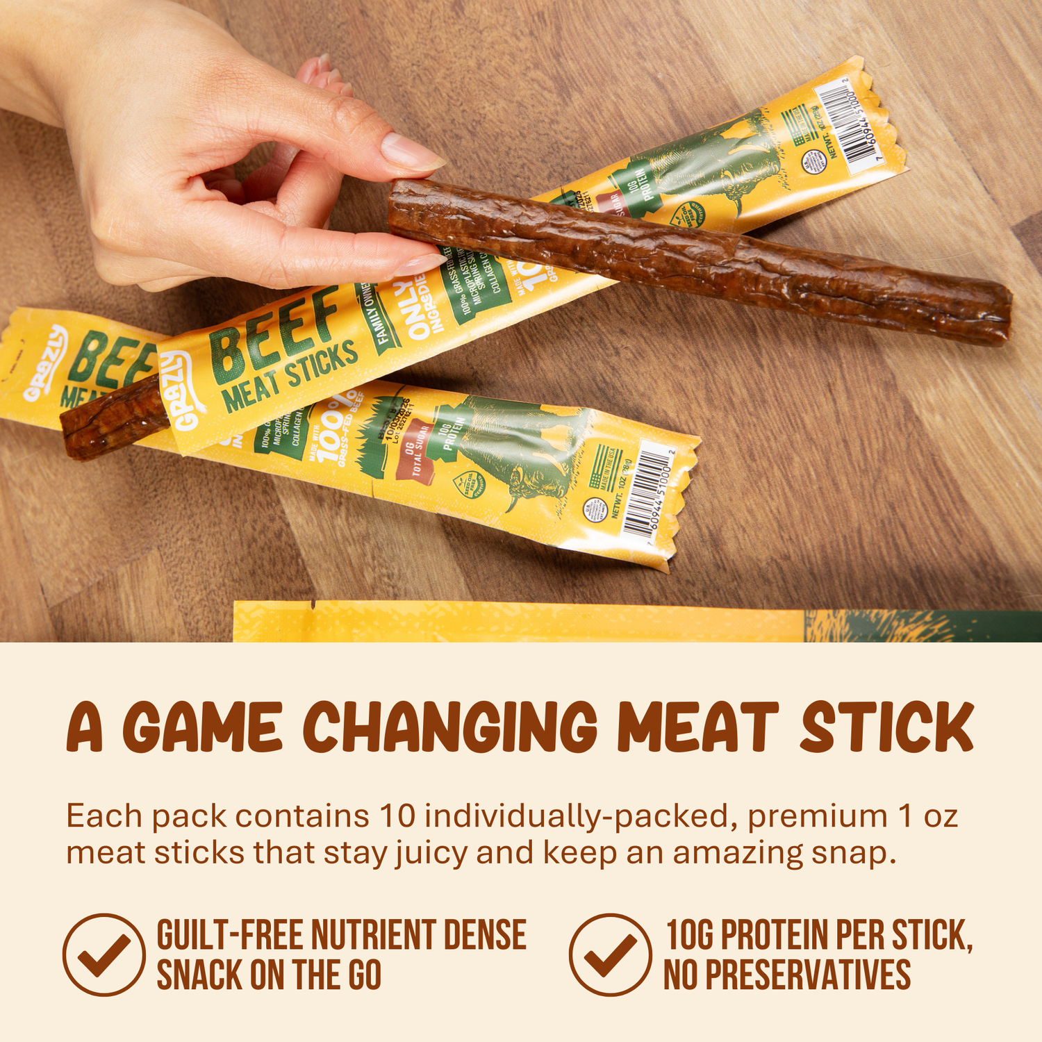 Plain Beef Meat Sticks - 100% Grass-Fed &amp; Finished