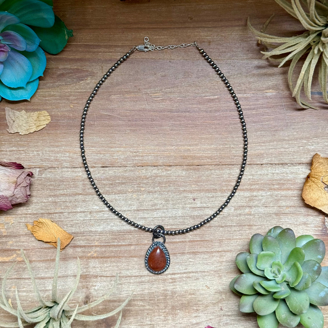 MJ Brown Wild Horse Teardrop Charm &amp; Sterling Pearl Necklace – No. 1