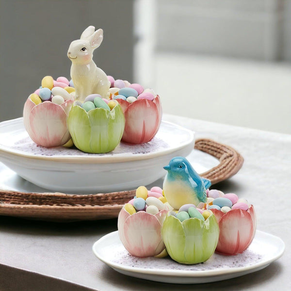 Gia Roma Wooden Easter Decor 2pk-1 of Each Tidbit Dish Pastel