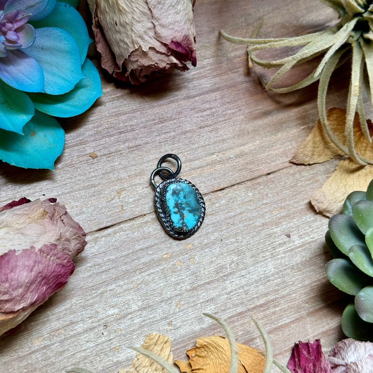 MJ Sky Blue Turquoise Matrix Charm &amp; Sterling Pearl Necklace