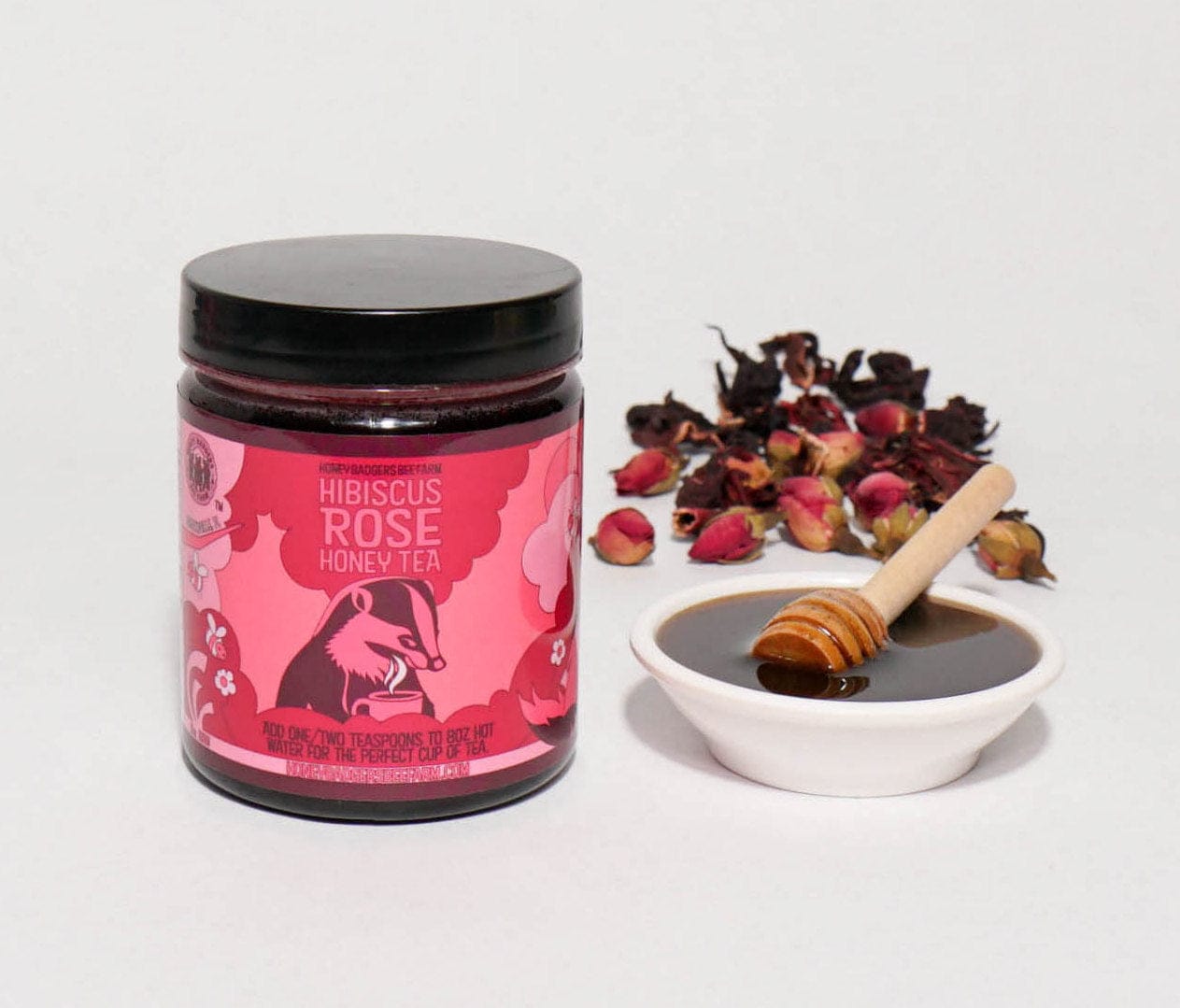 Honey Badgers Bee Farm All natural Tea Hibiscus &amp; Rose Honey