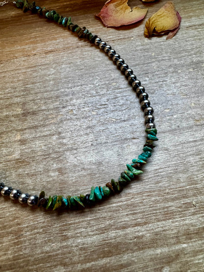 Sterling Silver Pearl &amp; Turquoise Necklace – 16" + Extender