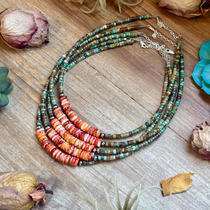 Green Turquoise &amp; Orange Spiny Oyster Fall Necklace