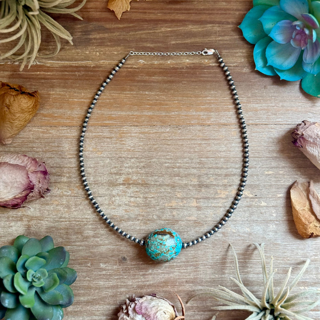 Rare Mine 8 Turquoise &amp; Sterling Silver Pearl Necklace