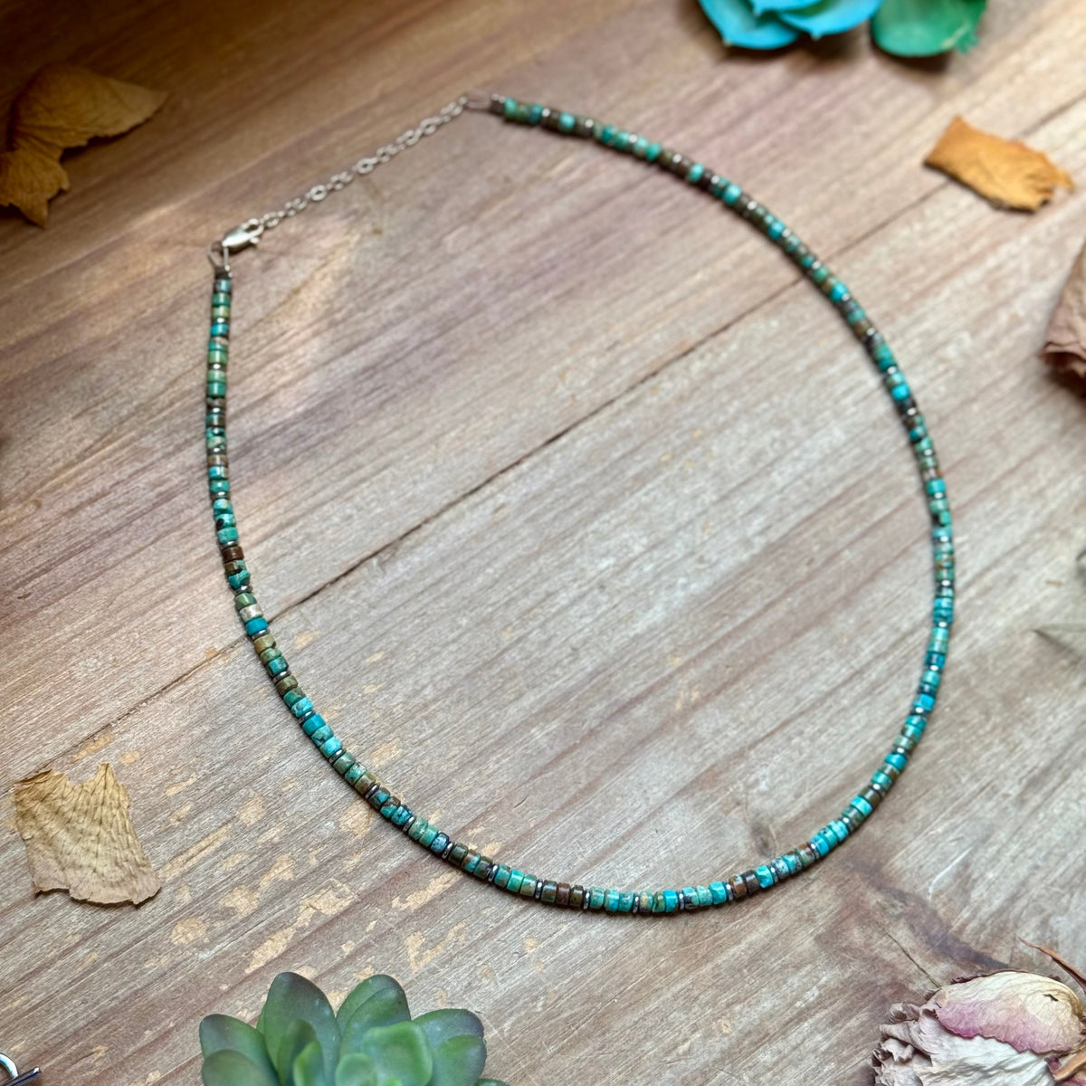 Turquoise Heishi &amp; Hematite Necklace – 18"