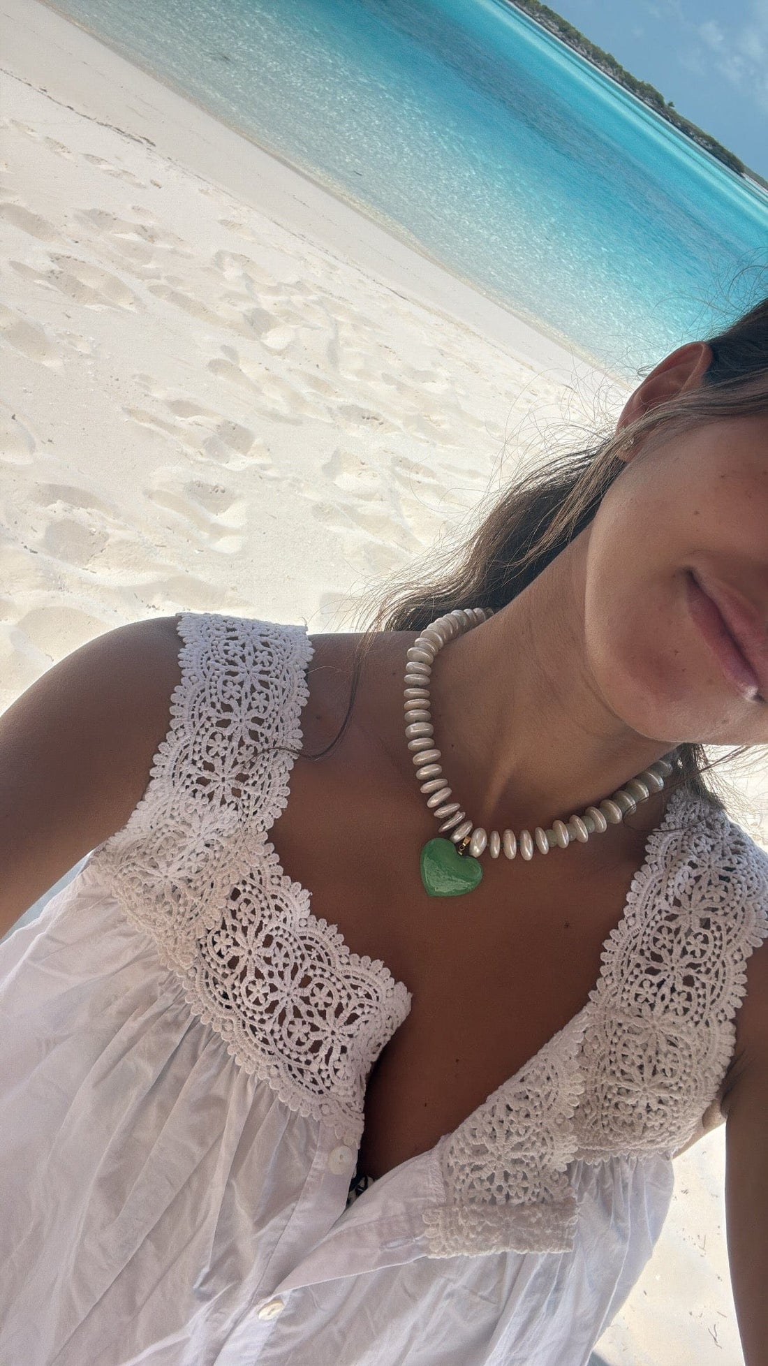 Green Heart Pendant Necklace - Fresh Water Pearl &amp; Murano Glass Necklace