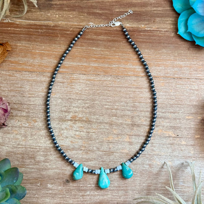 Turquoise Teardrop &amp; Freshwater Pearl Necklace