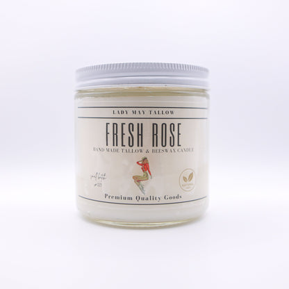 Fresh Rose Tallow &amp; Beeswax Candle | All Natural, Non-toxic, Clean Burning