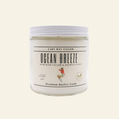 Ocean Breeze Tallow &amp; Beeswax Candle | All-Natural, Non-Toxic, Clean-Burning