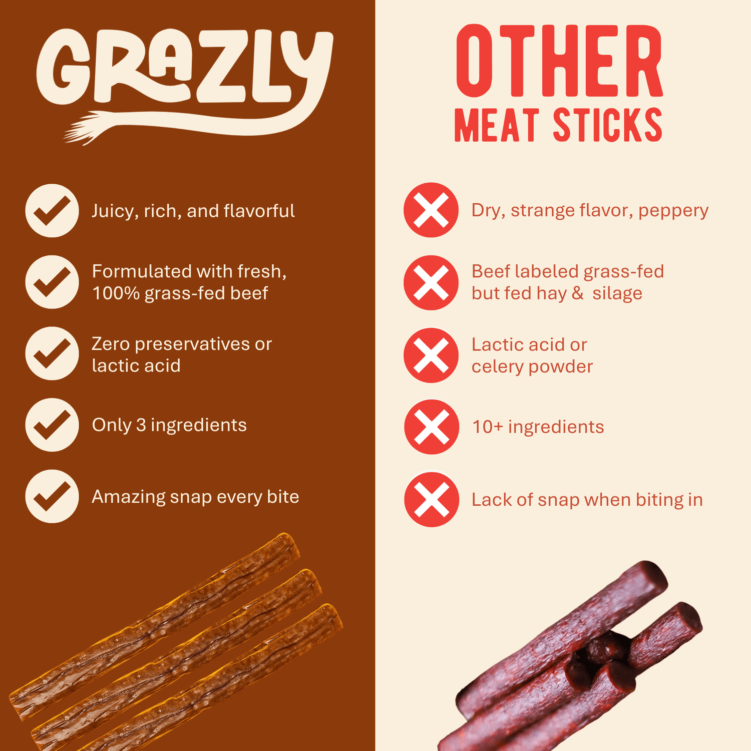 Plain Beef Meat Sticks - 100% Grass-Fed &amp; Finished