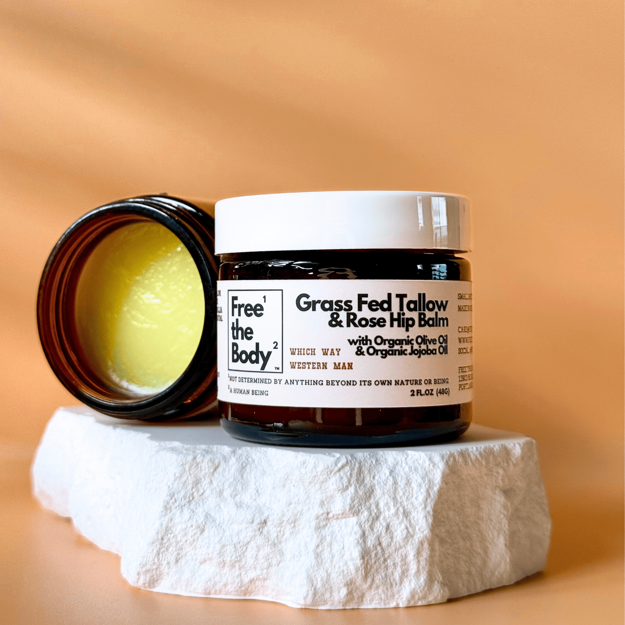 Free the Body Co. Moisturizers Which Way Western Man Grass Fed Tallow and Rose Hip Balm, Small Batch, Bare