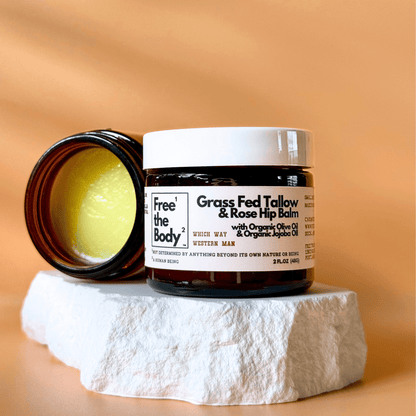 Free the Body Co. Moisturizers Which Way Western Man Grass Fed Tallow and Rose Hip Balm, Small Batch, Bare