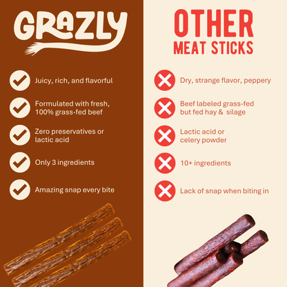 Plain Beef Meat Sticks - 100% Grass-Fed &amp; Finished