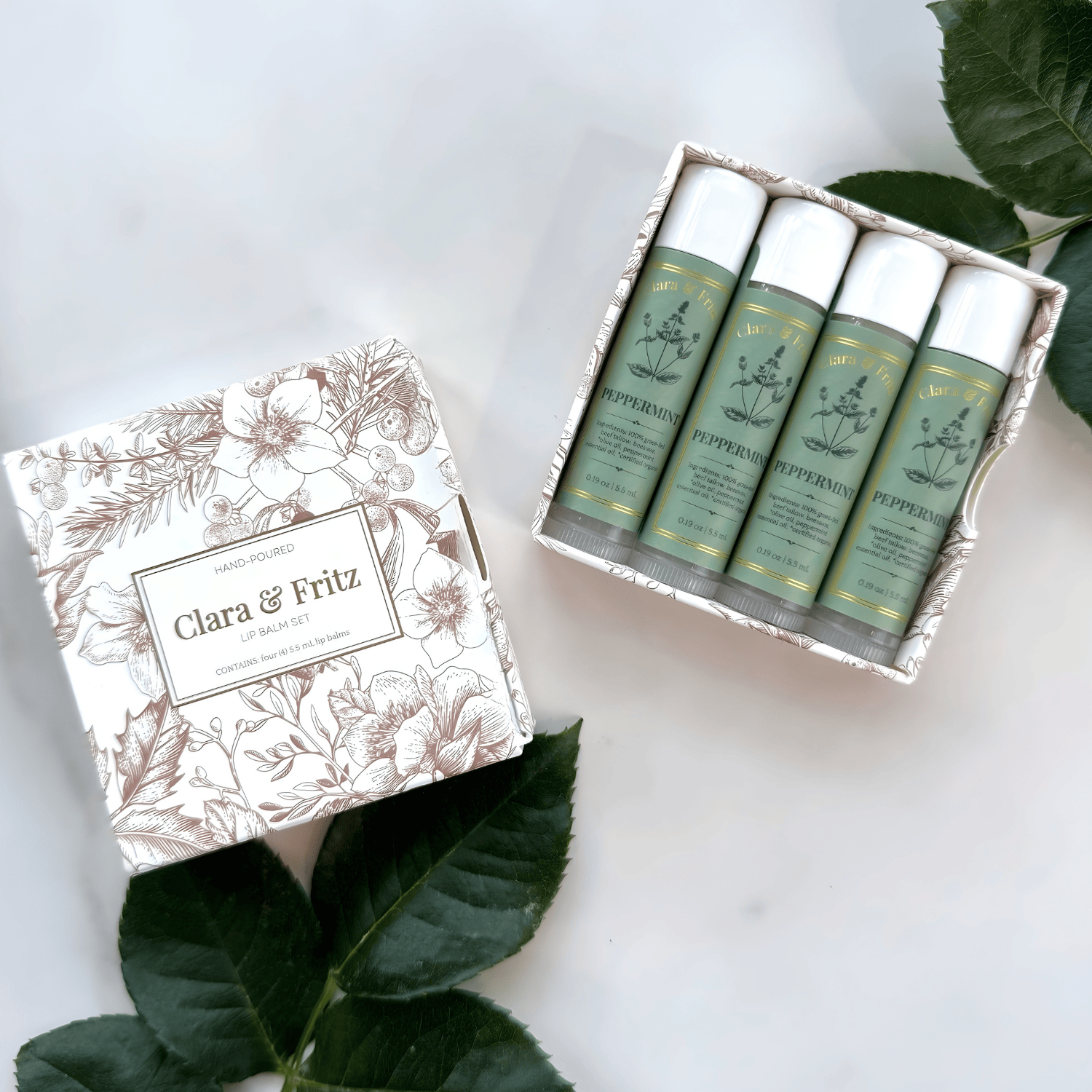 Clara &amp; Fritz Tallow Shop Lip Balm peppermint Lip Balm Boxed Set (4 Pack)