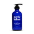 Blue bottle of purely tallow lotion on a white background