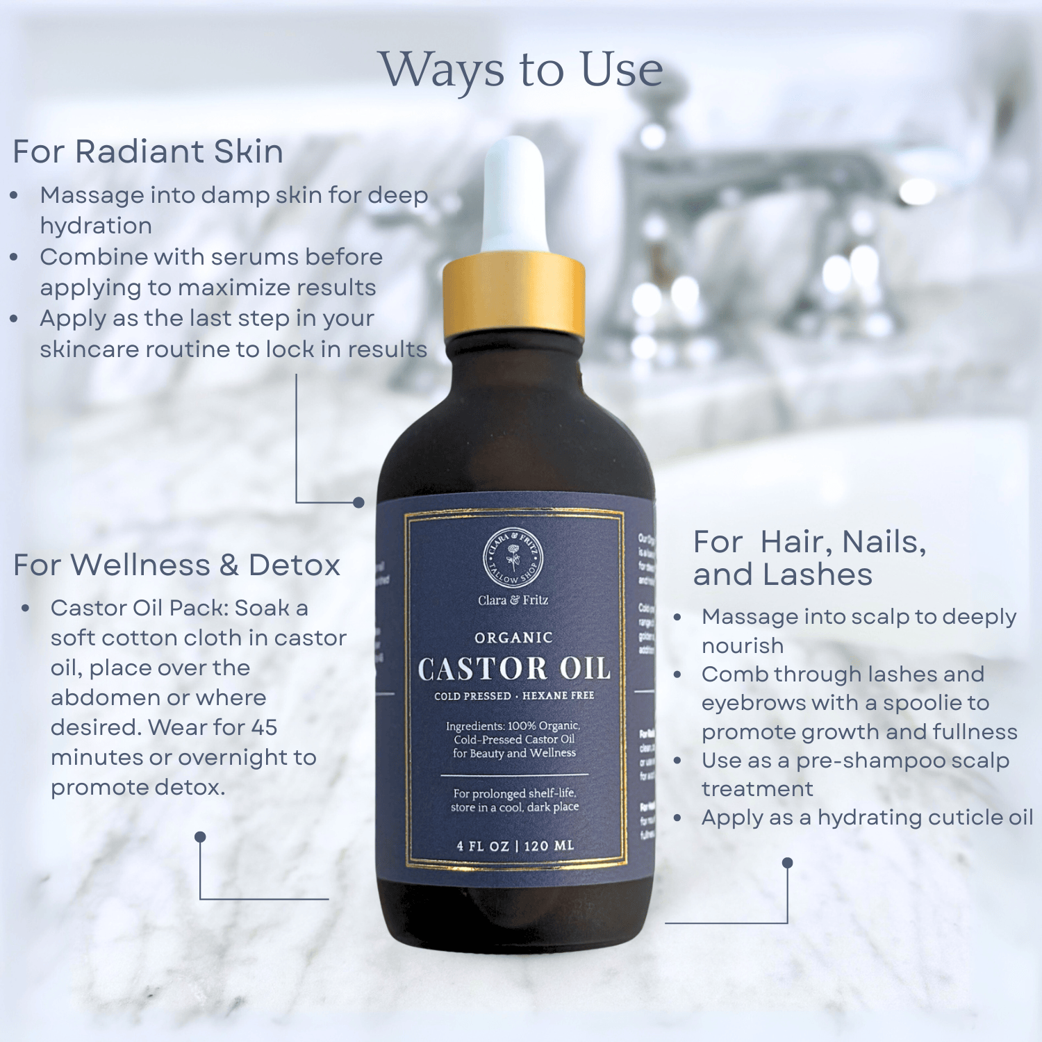 Clara &amp; Fritz Tallow Shop body oil Organic Castor Oil - 4 oz