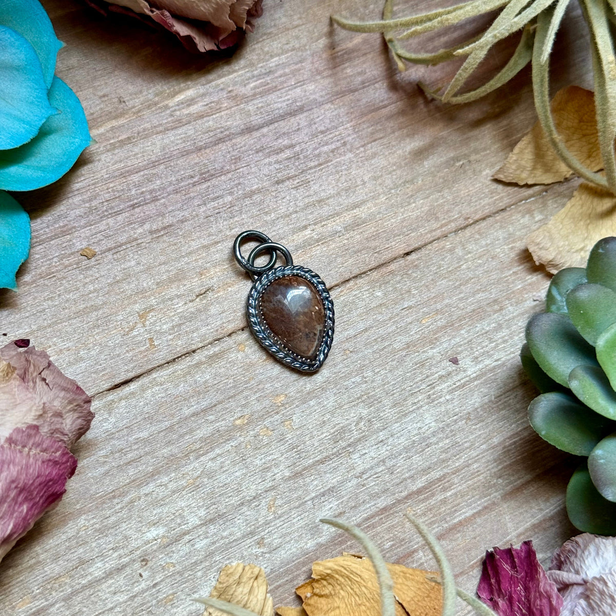MJ Brown Wild Horse Teardrop Charm &amp; Sterling Pearl Necklace – No. 2
