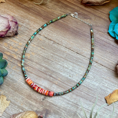 Green Turquoise &amp; Orange Spiny Oyster Fall Necklace