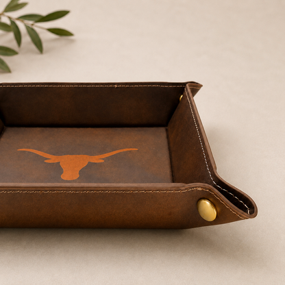 Texas Longhorn Burnt Orange Leather Catchall Tray
