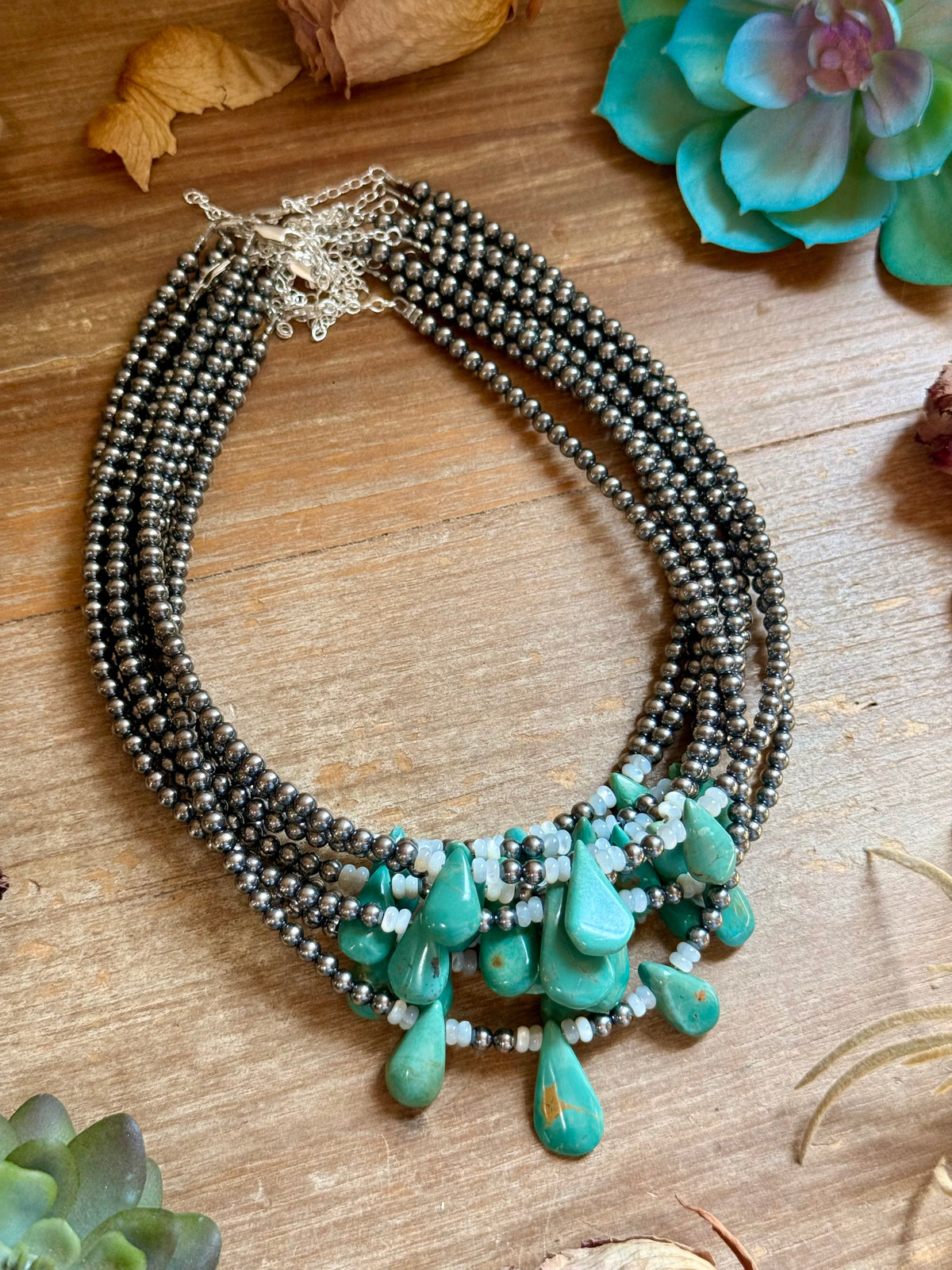 Turquoise Teardrop &amp; Freshwater Pearl Necklace