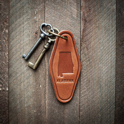 Alabama State Silhouette Leather Keychain Motel Style