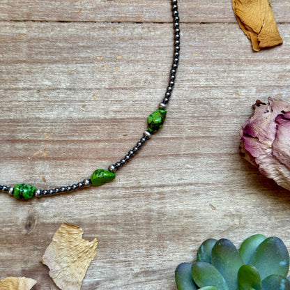 Green Nugget Turquoise &amp; Sterling Silver Pearl Necklace