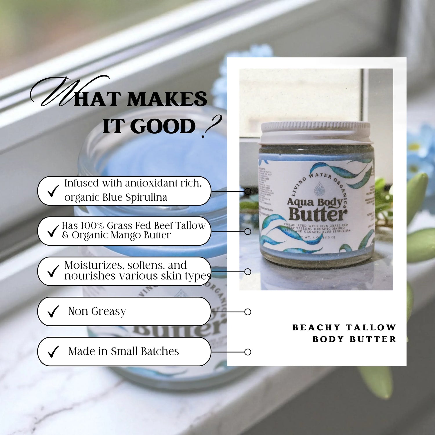 Beachy Blue Spirulina Tallow Body Butter