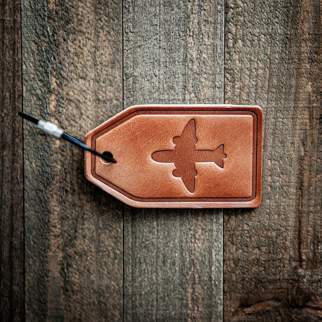 Airplane Silhouette Leather Luggage Tag