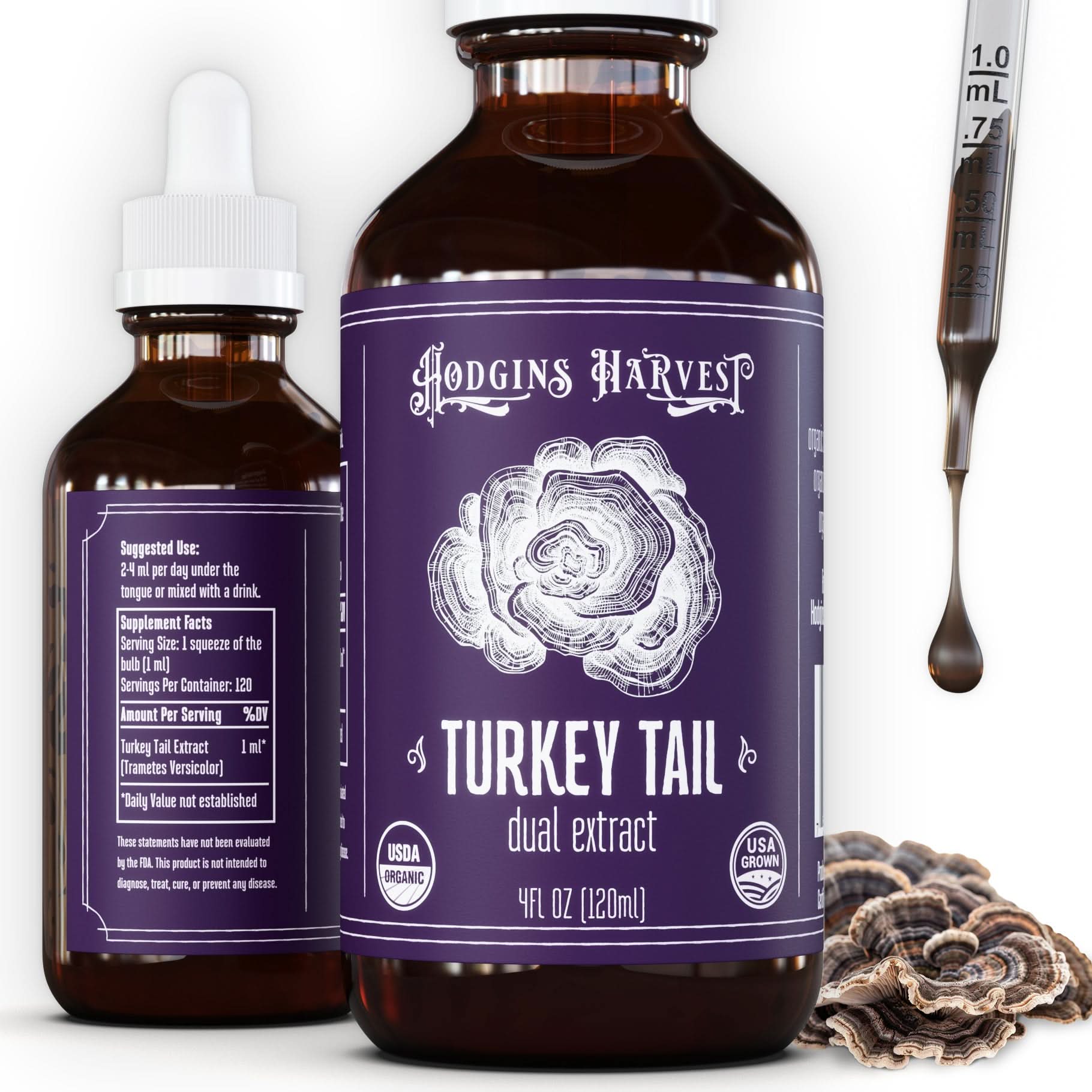 Hodgins Harvest Mushroom Extracts Turkey Tail Dual Extract Tincture