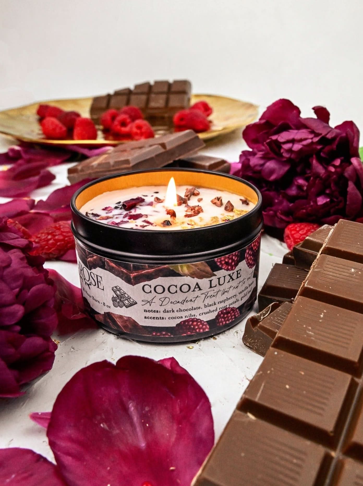 Ash &amp; Rose candle COCOA LUXE Chocolate Raspberry Candle