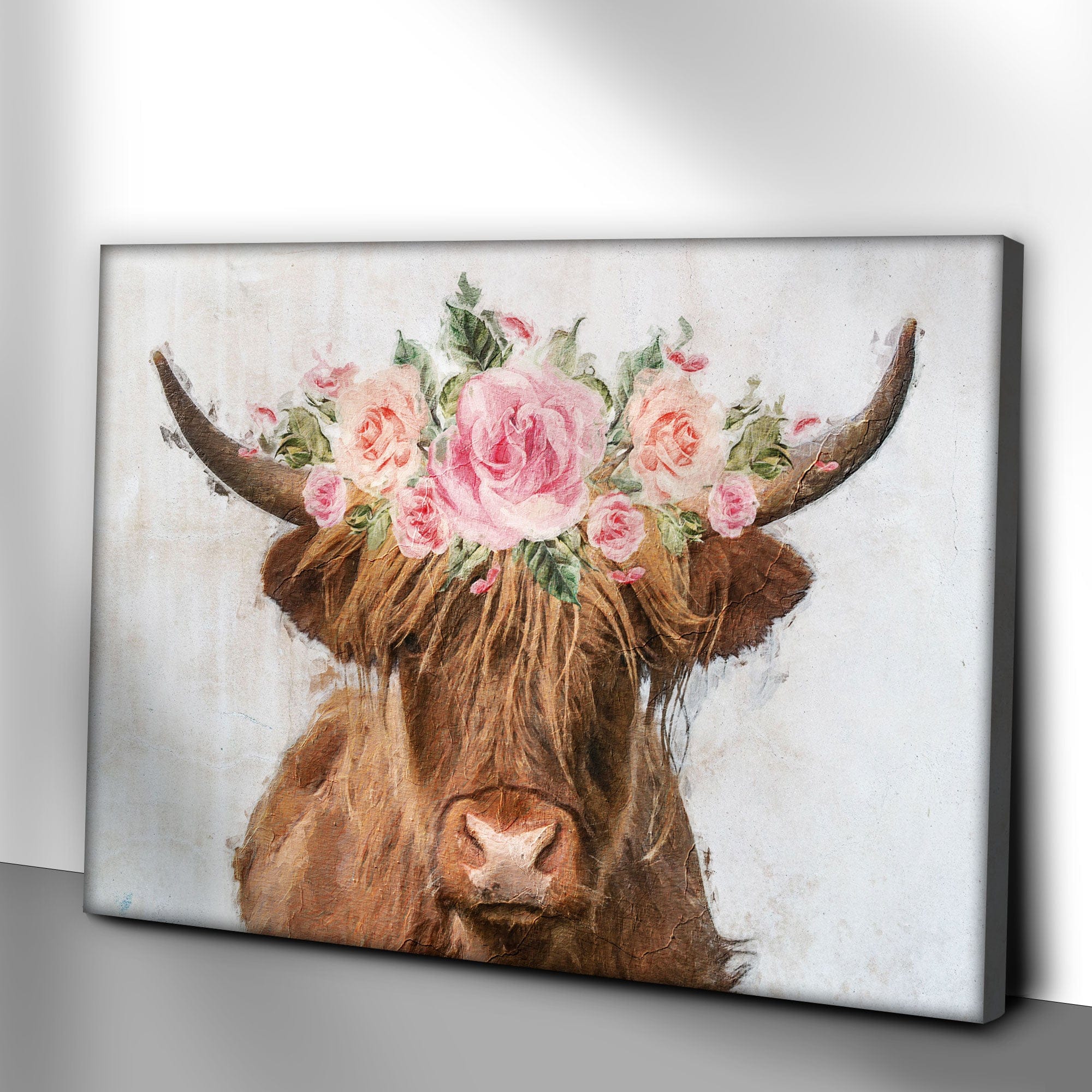 Tailored Canvases Canvas Highland Cow Floral Wreath Painting Canvas Wall Art