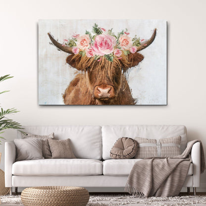 Tailored Canvases Canvas Highland Cow Floral Wreath Painting Canvas Wall Art
