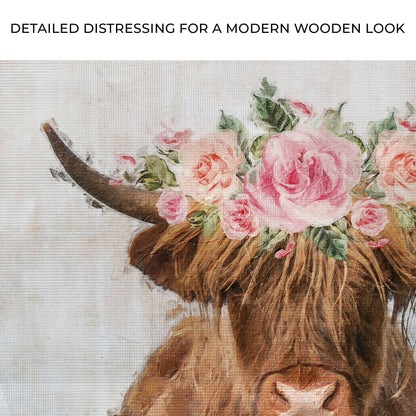 Tailored Canvases Canvas Highland Cow Floral Wreath Painting Canvas Wall Art