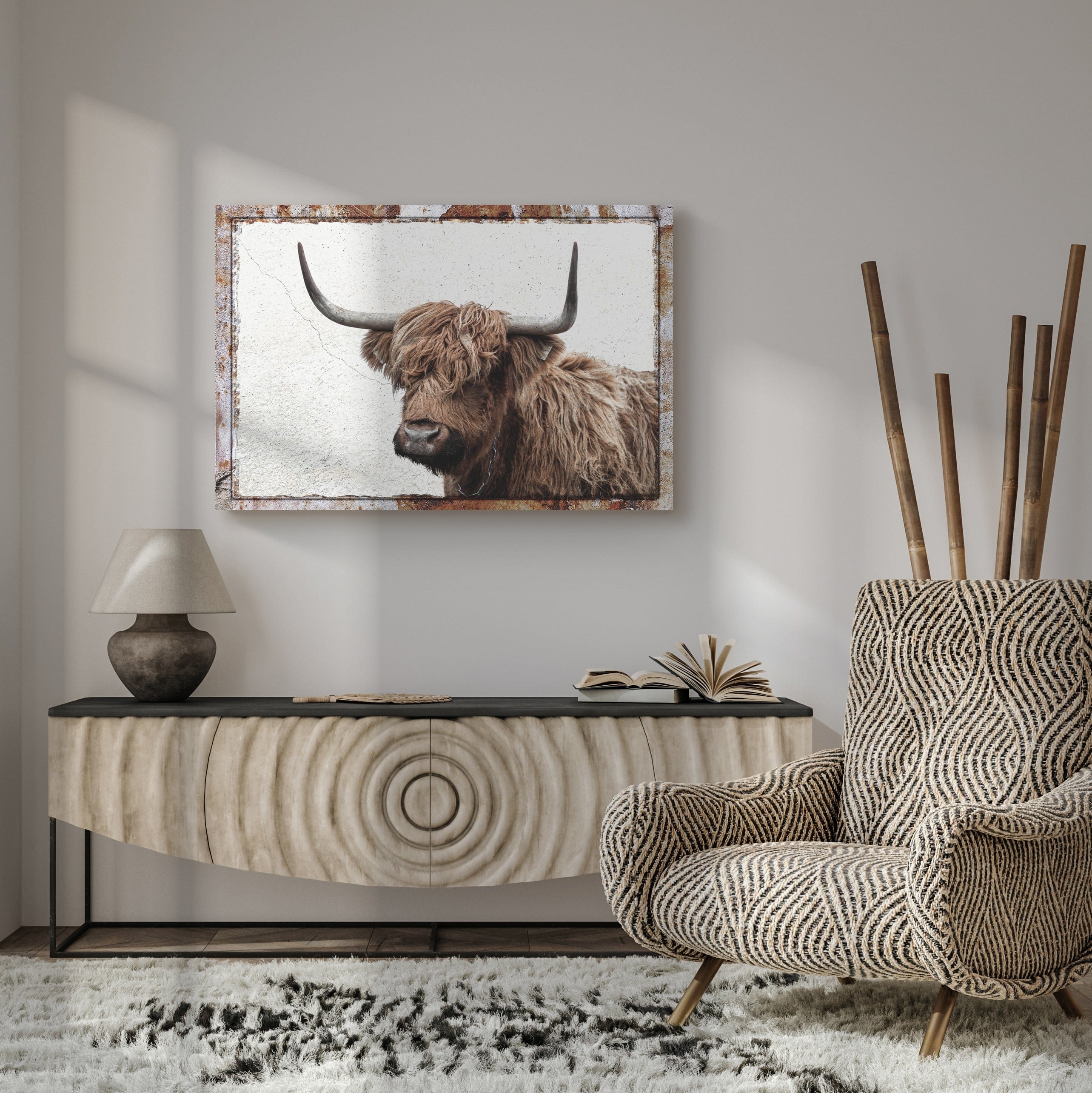 Tailored Canvases Canvas Natural Rustic Highland Cow Canvas Wall Art
