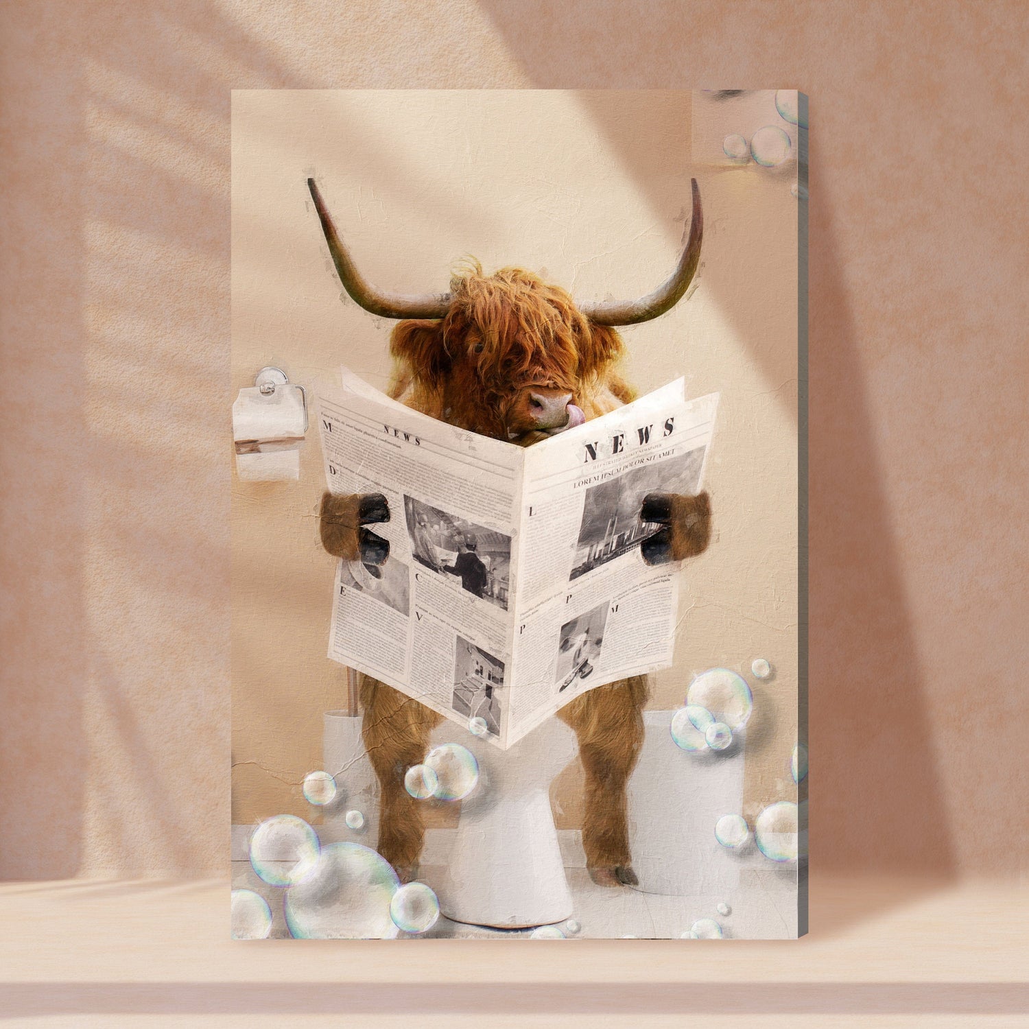 Tailored Canvases Canvas Highland Cow Reading Newspaper Canvas Wall Art