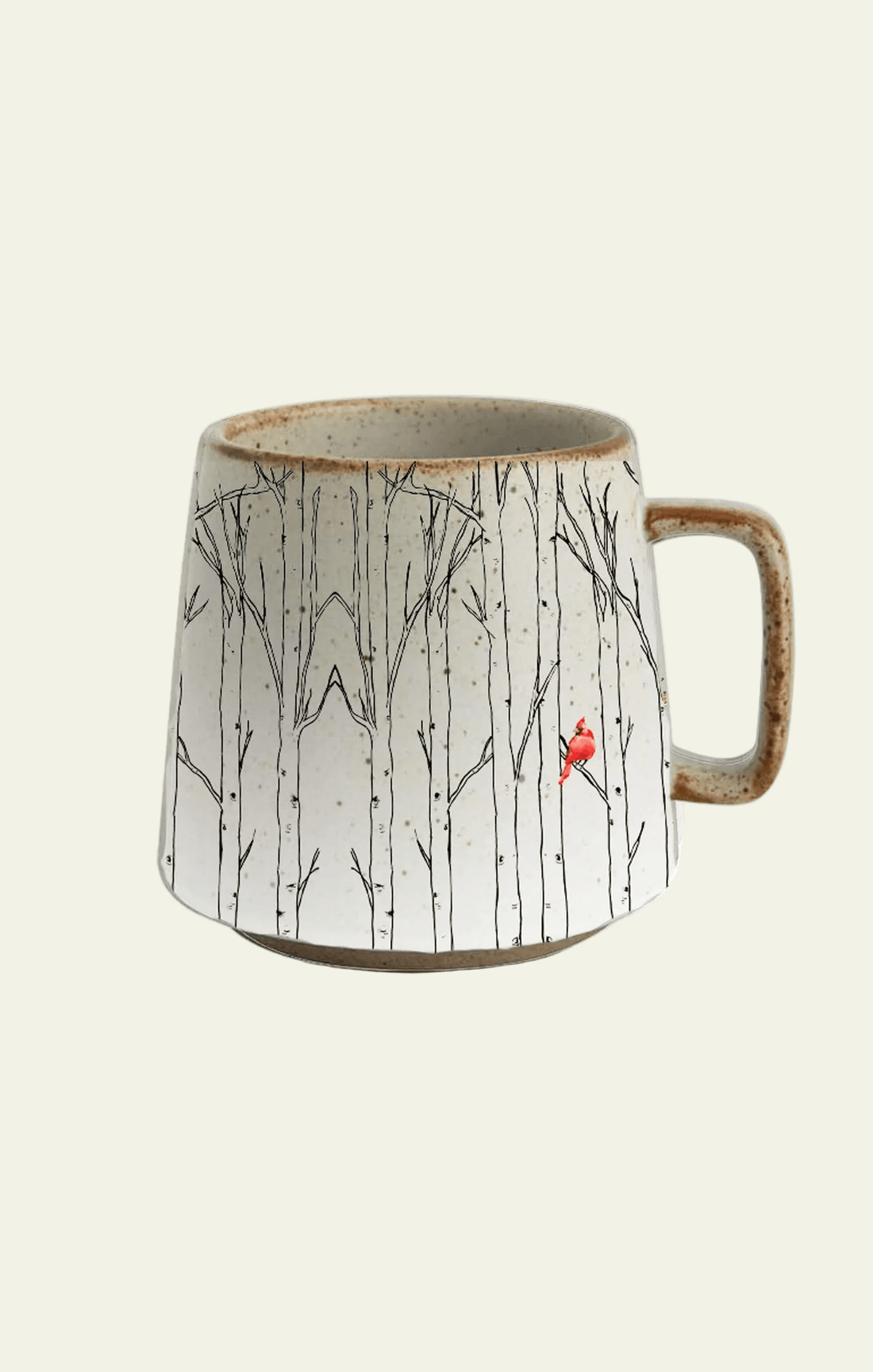 Ceramic mug with tree pattern on a white background