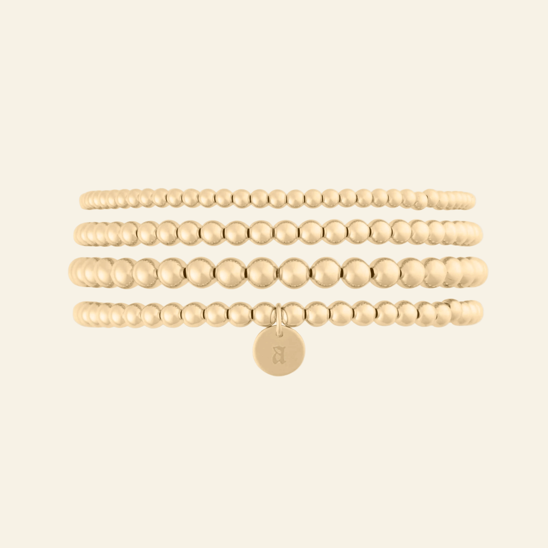 Old English Initial Juno Four Bracelet Stack