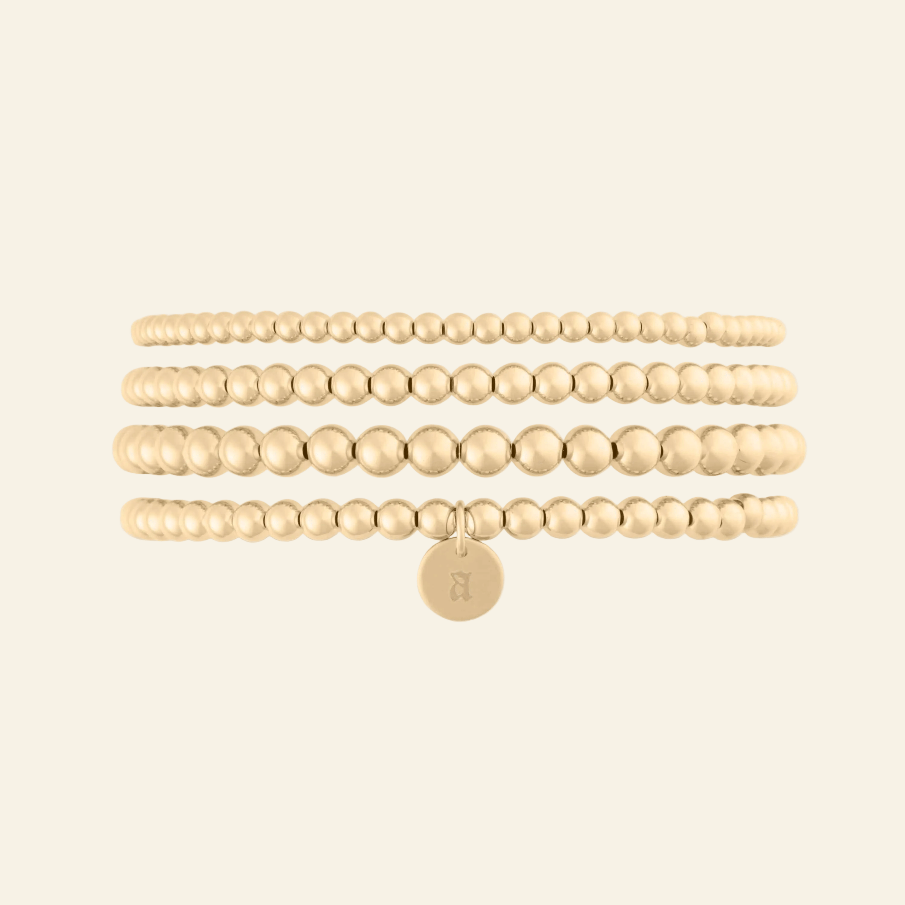 Old English Initial Juno Four Bracelet Stack