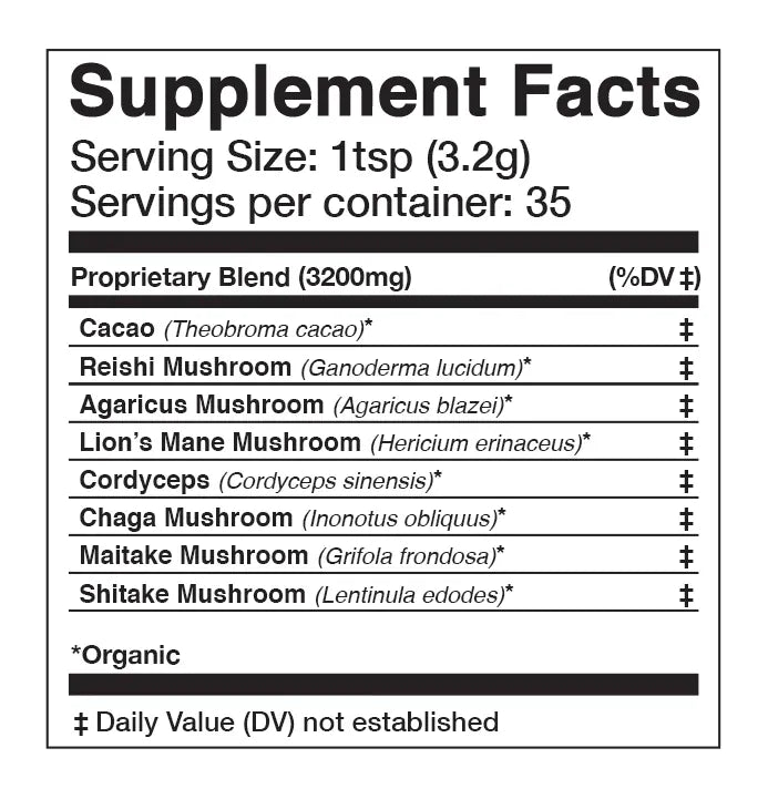 Anima Mundi Mushroom Products ADAPTOGENIC Powder | Organic, 7 Medicinal Mushrooms + Cacao