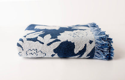 Addy Delft Blue Floral Cotton Throw Blanket