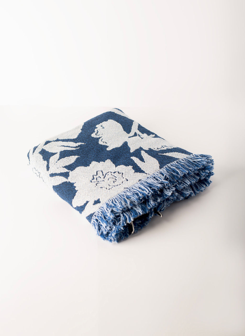 Addy Delft Blue Floral Cotton Throw Blanket