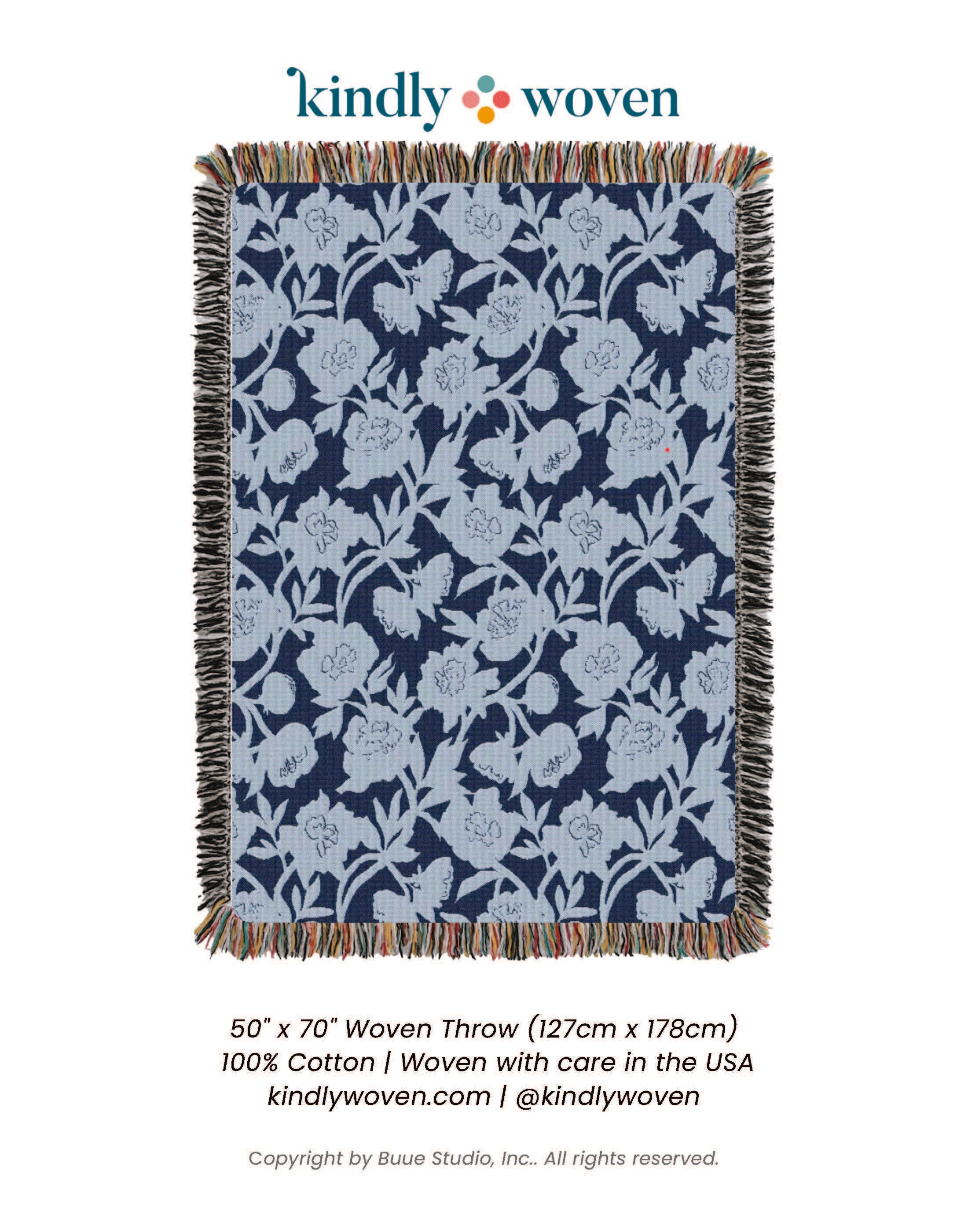 Addy Delft Blue Floral Cotton Throw Blanket
