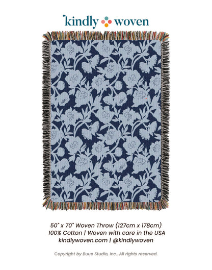 Addy Delft Blue Floral Cotton Throw Blanket