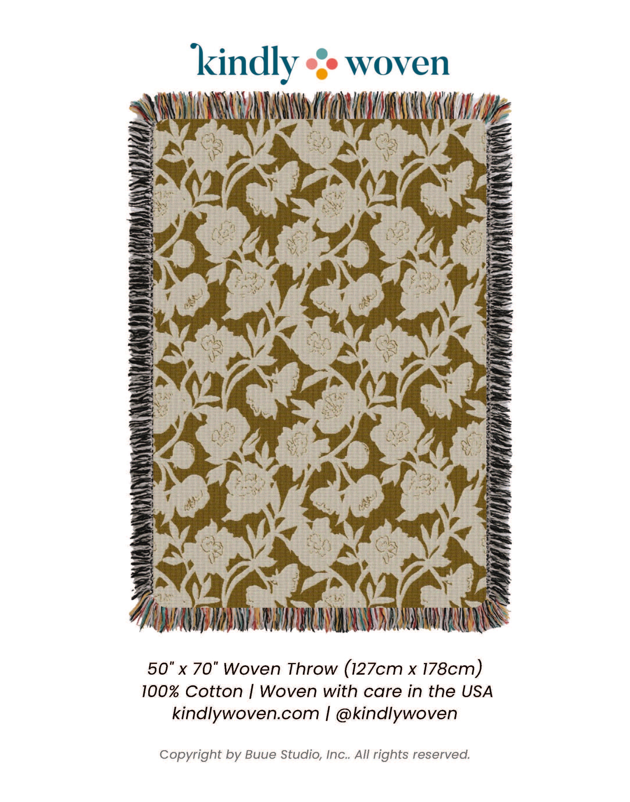 Addy Ochre Gold Floral Cotton Throw Blanket