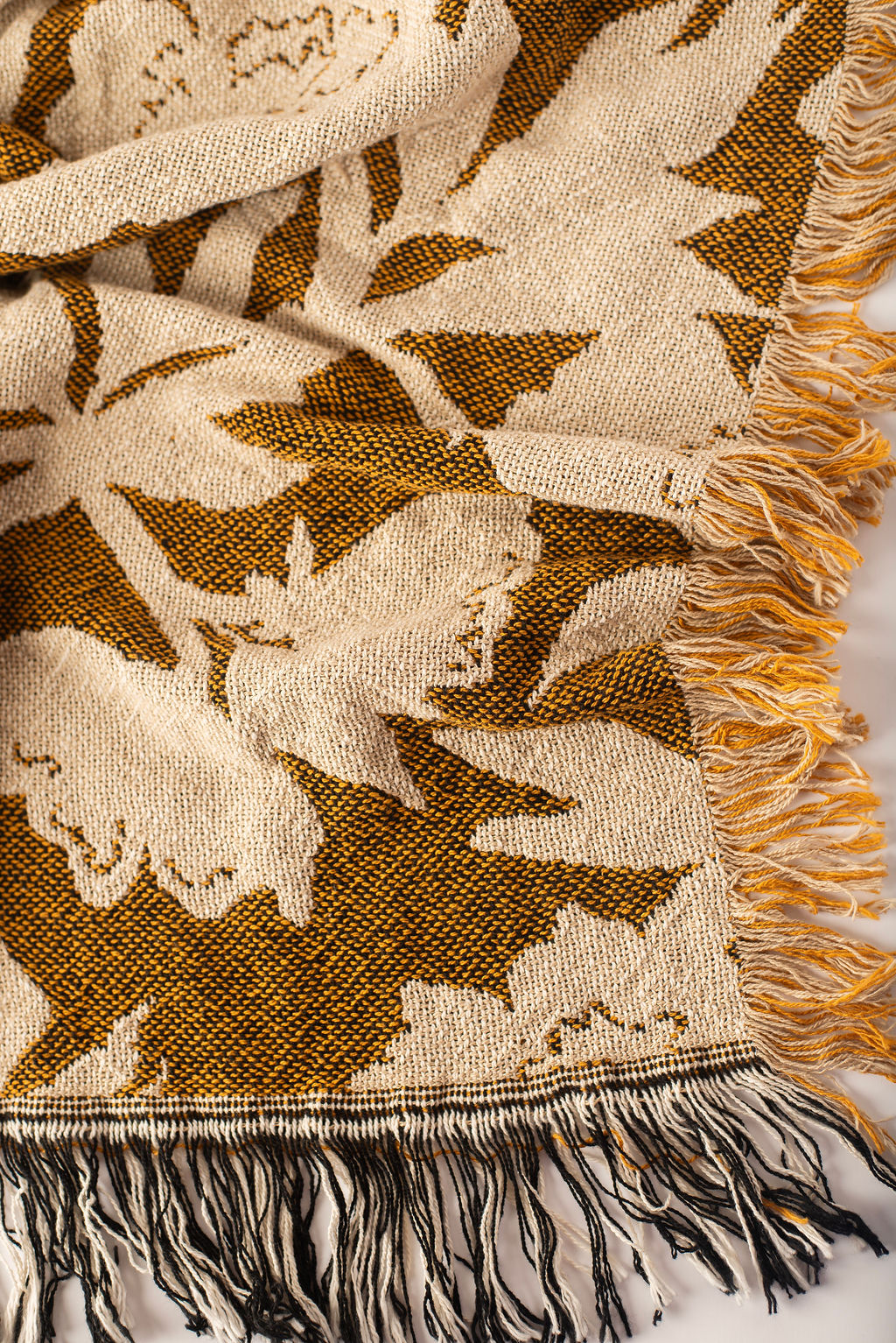 Addy Ochre Gold Floral Cotton Throw Blanket