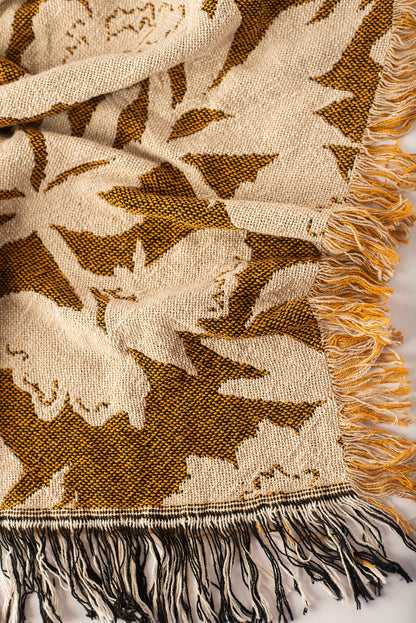 Addy Ochre Gold Floral Cotton Throw Blanket