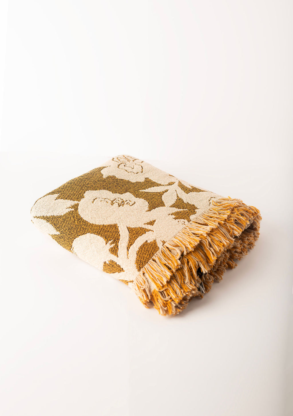 Addy Ochre Gold Floral Cotton Throw Blanket